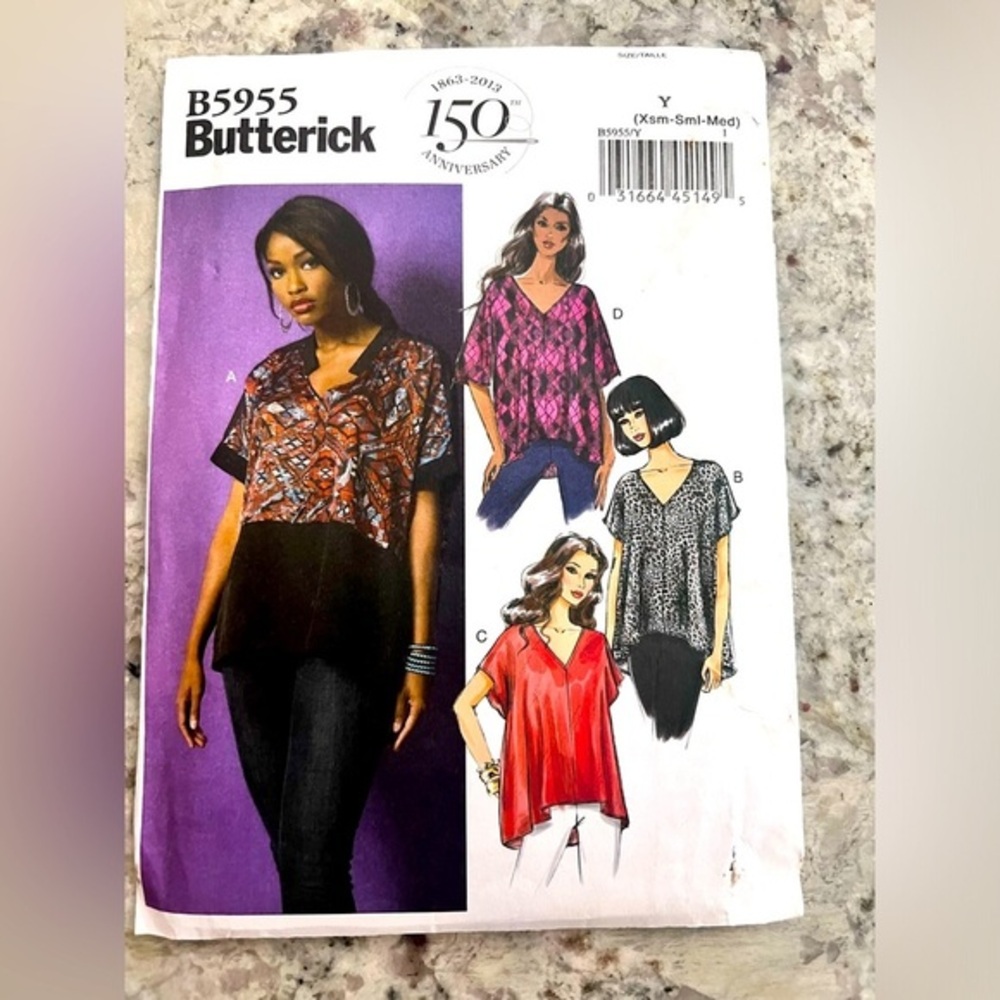 🍄 3 for $20 Butterick B 5955 Misses‎ top pattern, new uncut sizes-XS-Med
